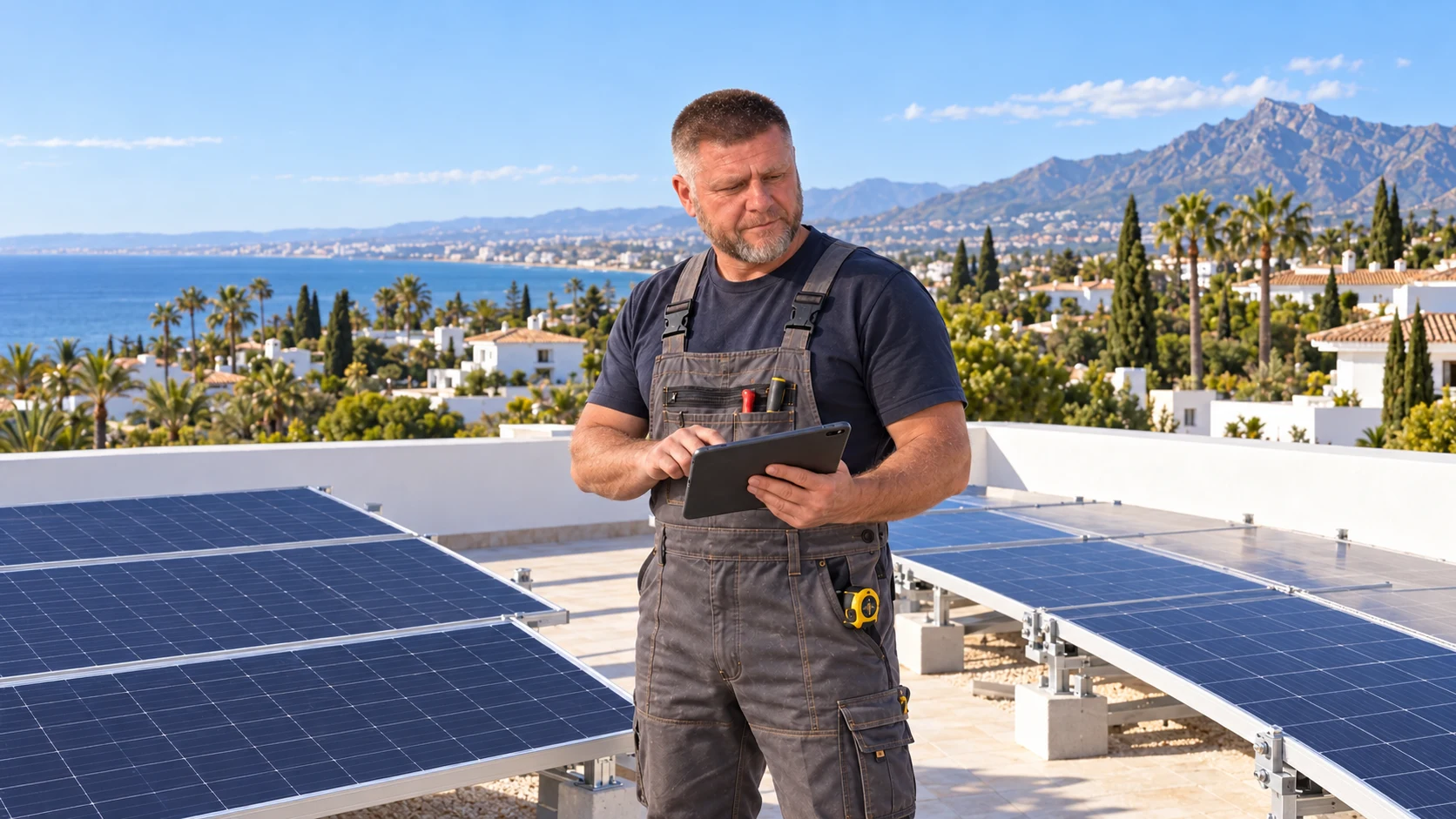 Сергей проверяет солнечную станцию