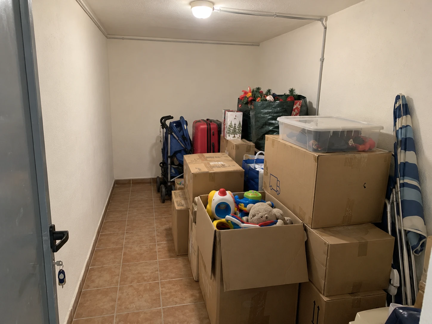 Cluttered storage room before the makeover